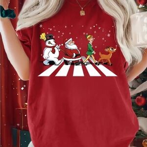 Red Christmas Graphic T-Shirt crossing the Street